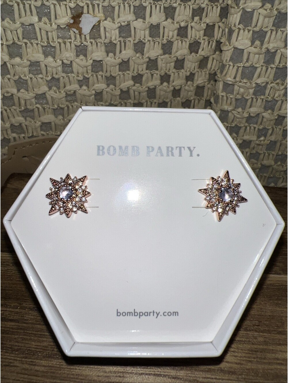 Bomb Party Starlight Abound Stud Earrings. Ice Blue Sapphire. Rose Gold Plating.